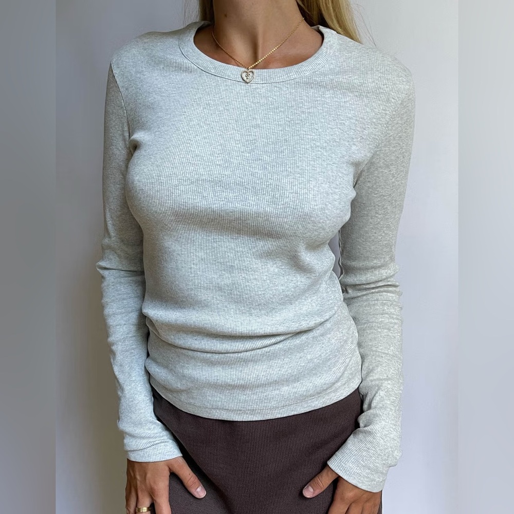 Djerf Avenue Daily Long Sleeve Top Ribbed Gray Melange